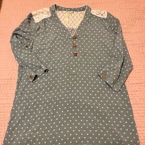 Matilda Jane Teal Polka Dot Lace Top